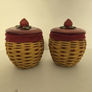 Set/ 2 Longaberger 2005 Small Strawberry Basket Combos w/ Protector & Lid NEW